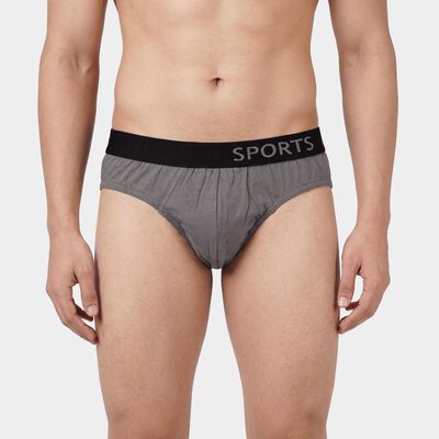 Men's Dark Grey Regular Fit Solid Briefs