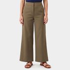 Women's Olive Green Wide-Leg Flat-Front Trousers, Olive, small