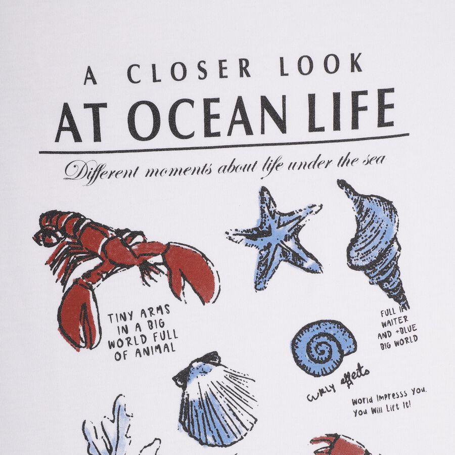 Ocean Life Theme Girls' T-Shirt, White, large image number null