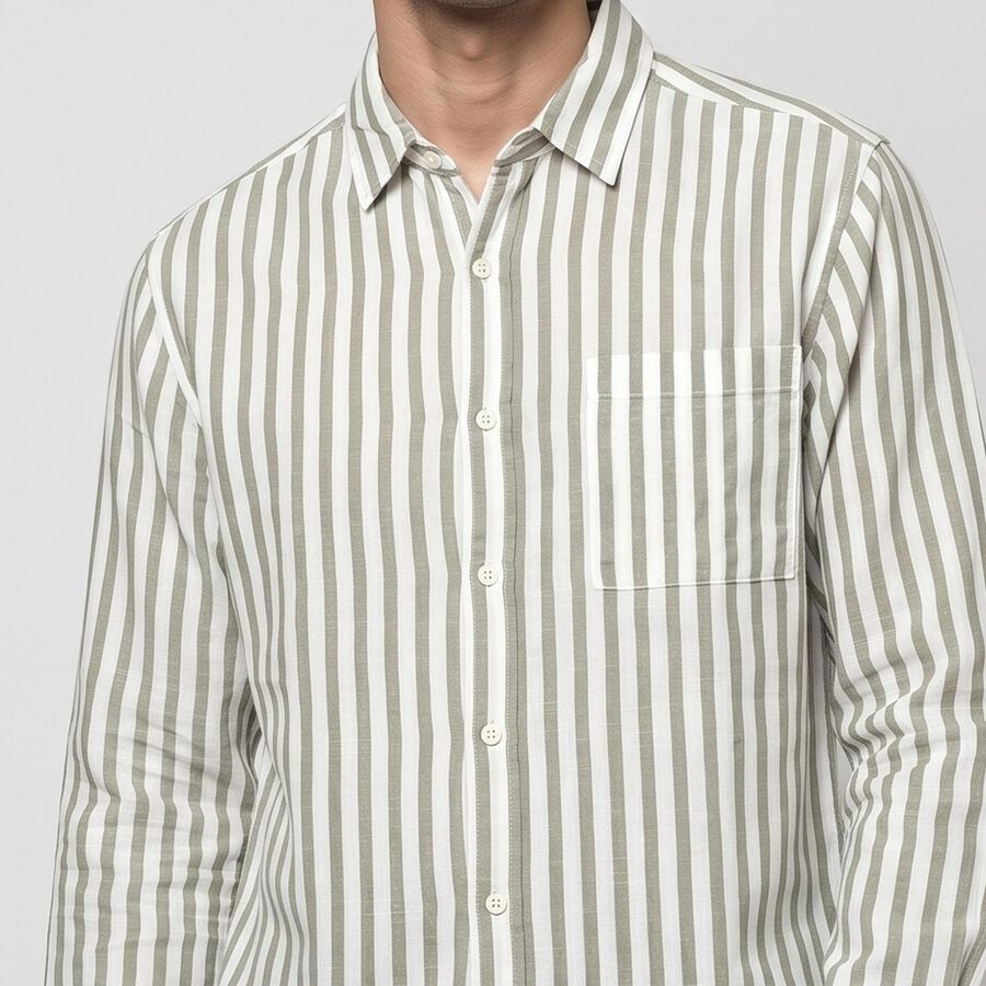 Men Grey 100% Cotton Long Sleeves Collared Shirt, हल्का ग्रे, large