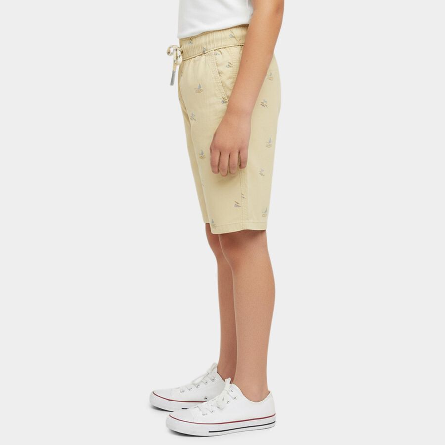 Boys Beige Regular Fit Textured Bermuda Shorts, Beige, large