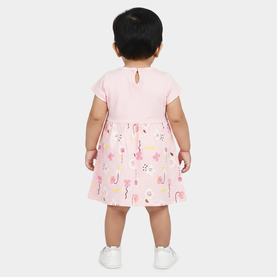 Infants' Pink Floral Printed Fit and Flare Frock, हल्का गुलाबी, large