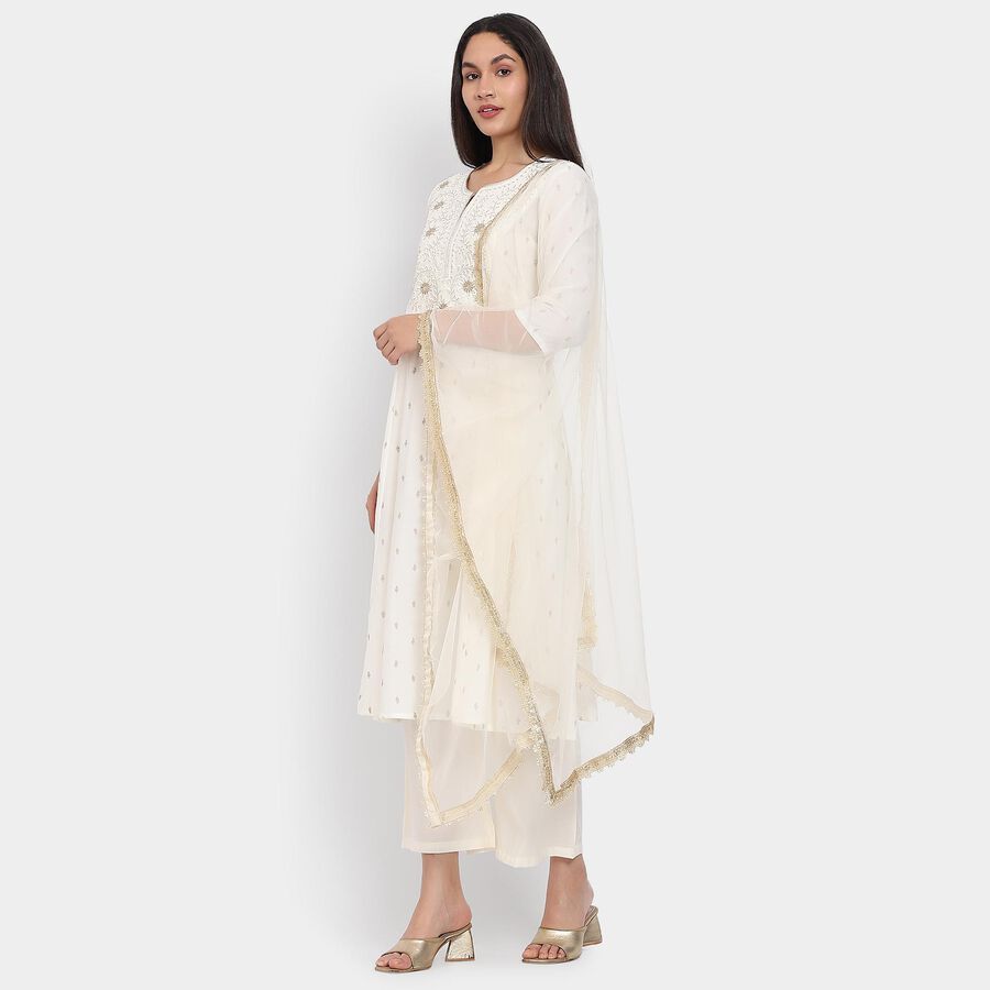 Ladies' Kurta Pyjama Set with Dupatta, ऑफ व्हाइट, large image number null