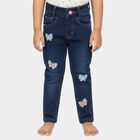 Girls' Dark Indigo Slim Fit Butterfly Embroidered Jeans, गहरा नीला, small image number null