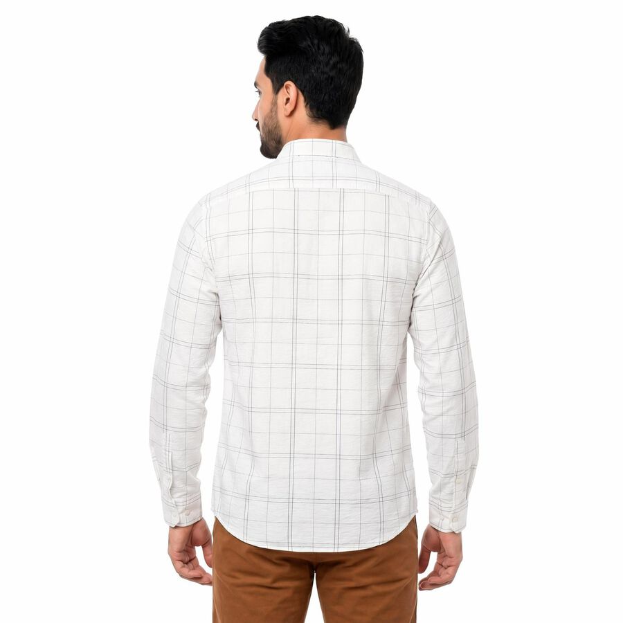 Men's White Cotton Long Sleeve Button-Down Regular Fit Casual Shirt, सफ़ेद, large