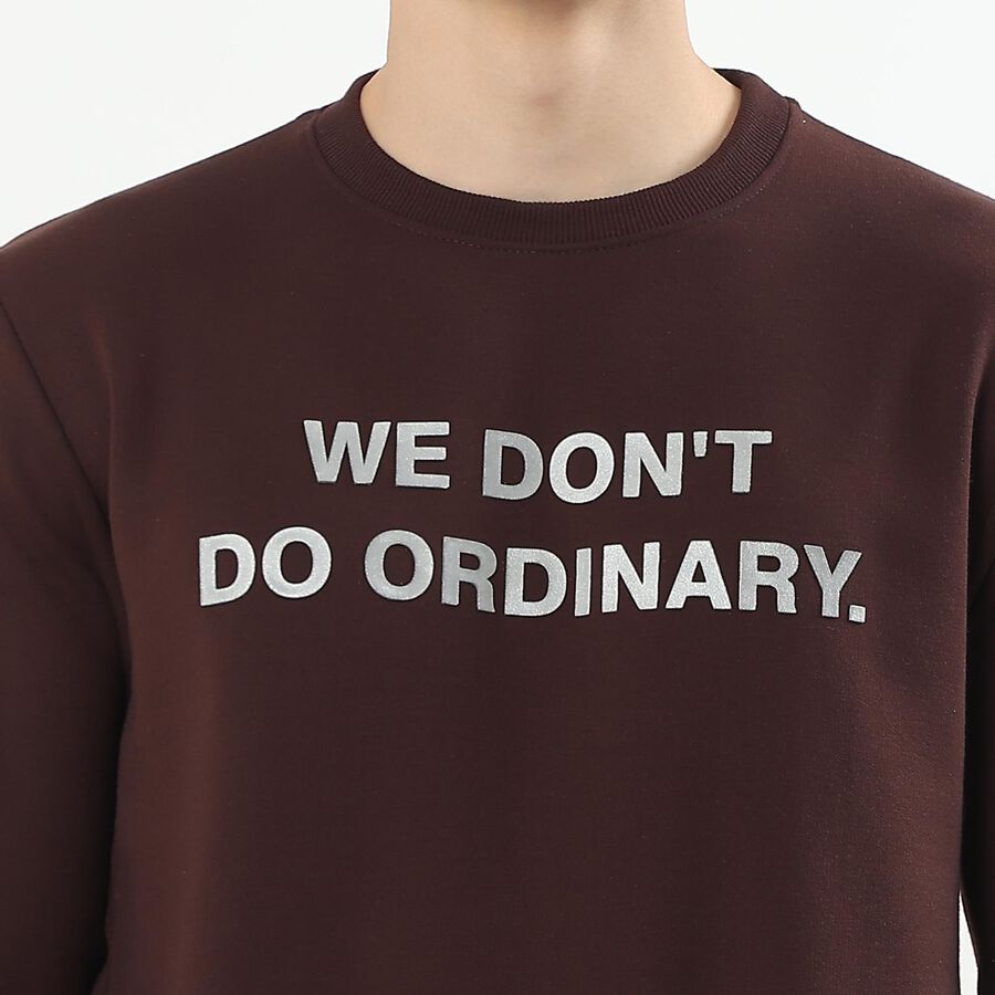 Men's Deep Brown Crew Neck Casual Sweatshirt, भूरा, large image number null