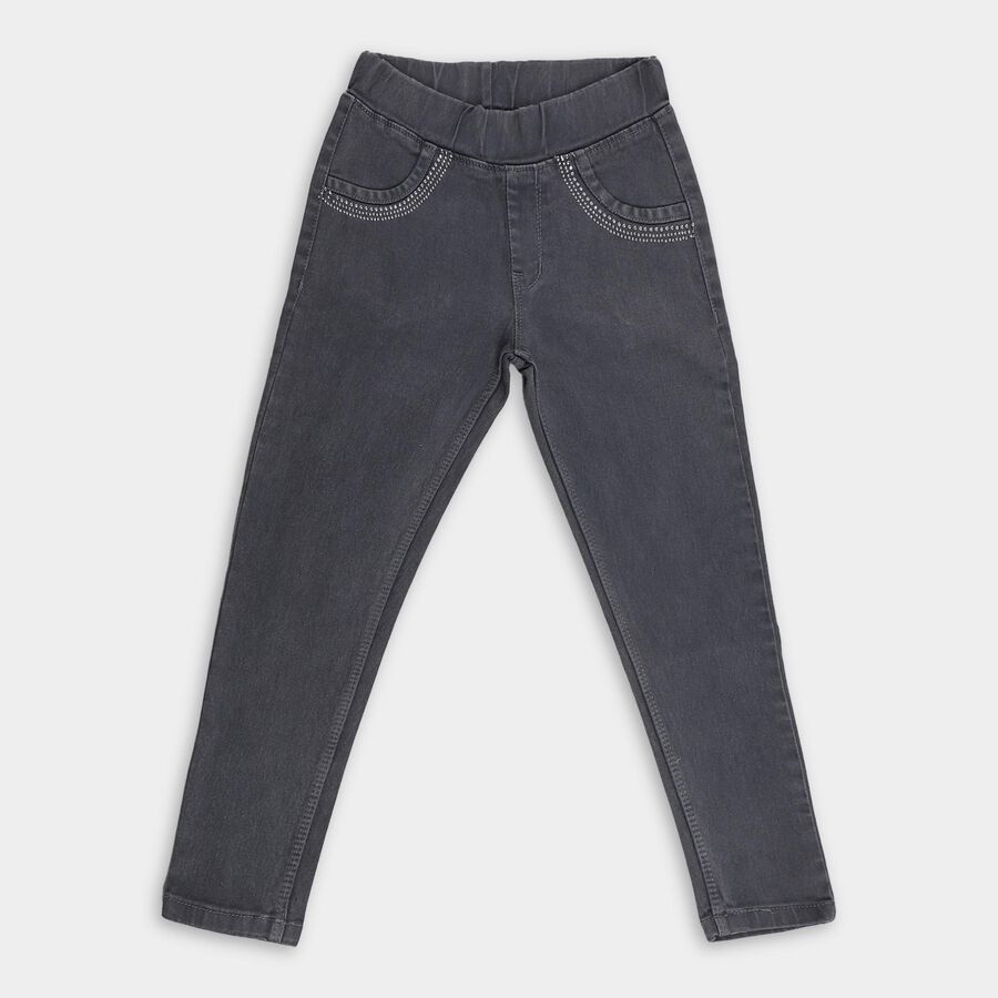 Girls Charcoal Grey Skinny Fit Rhinestone Jeans, Light Grey, large image number null