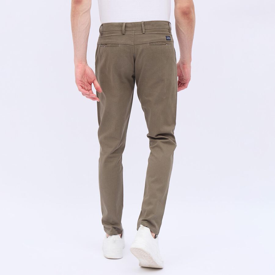 Men's Olive Green Slim Fit Printed Casual Trousers, Olive, large image number null