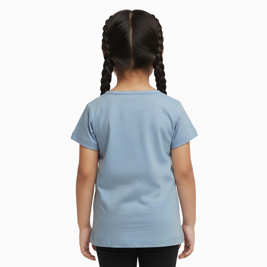 Girls Light Powder Blue Cotton Round Neck Casual T-Shirt, हल्का नीला, large