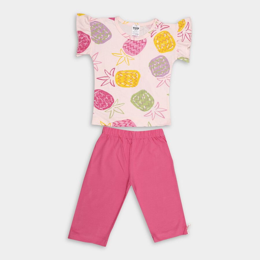 Girl's Cotton Capri Set, हल्का गुलाबी, large image number null