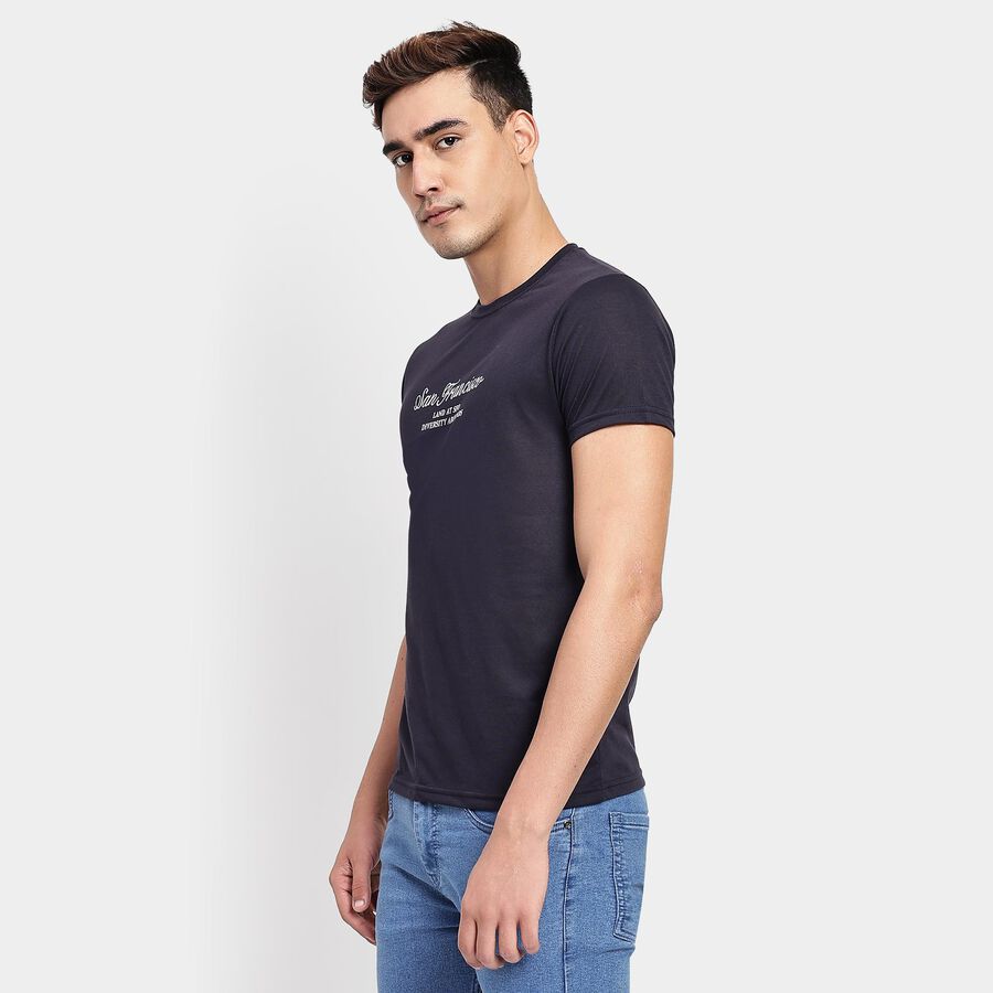 Men's Round Neck Half Sleeves T-Shirt, नेवी ब्लू, large