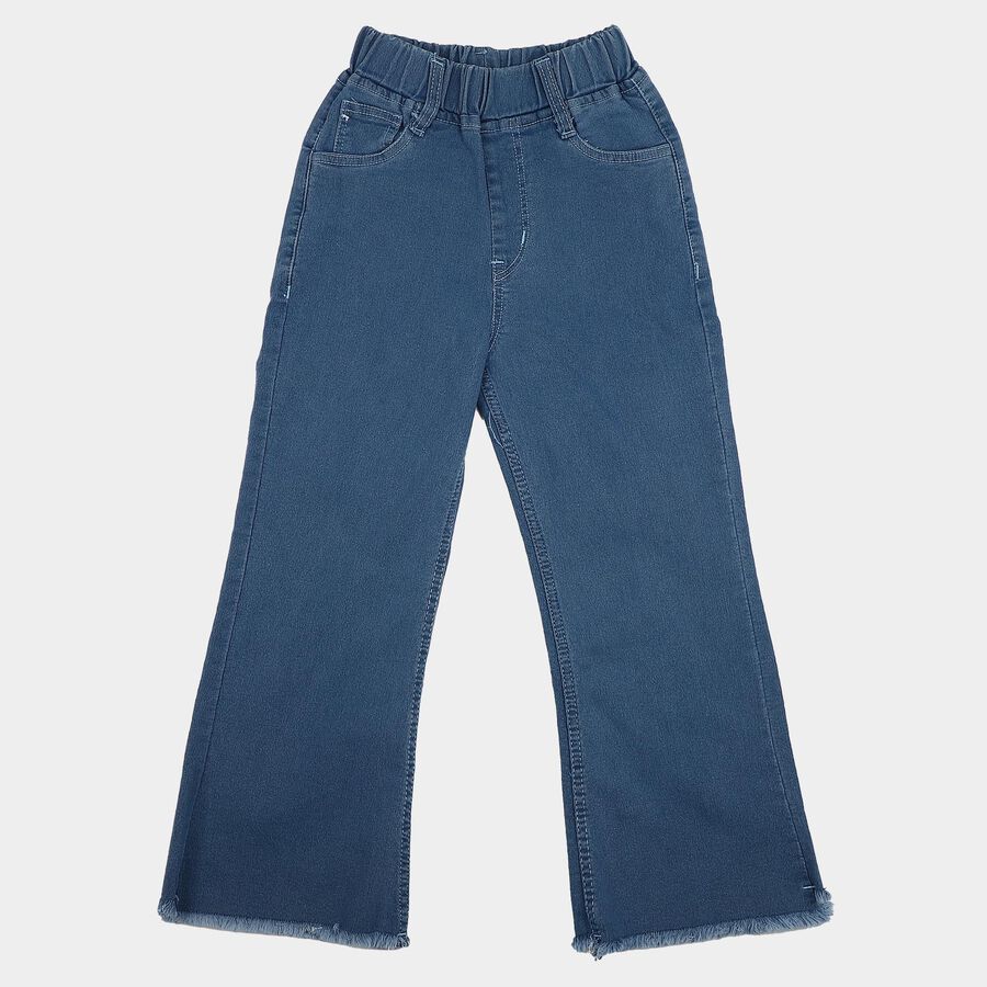 Girls Blue Wide Leg Frayed Hem Jeans, मध्यम नीला, large