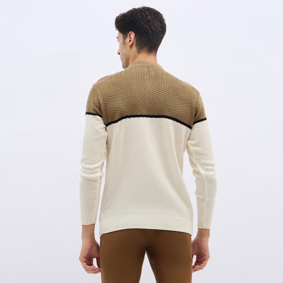 Men's Beige and Brown Half-Zip Casual Pullover, Khaki, large image number null