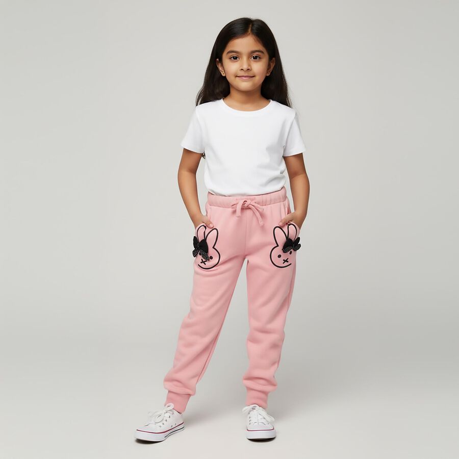 Girls' Light Pink Bunny Printed Elastic Waist Pyjama, हल्का गुलाबी, large image number null