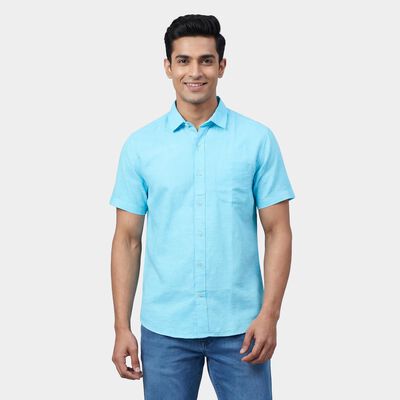 Men's Aqua Spread Collar Casual Shirt