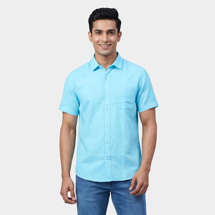 Men's Aqua Spread Collar Casual Shirt, एक्वा, large