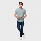 Men's Green Cotton Printed Collar Casual Shirt, Light Green, small