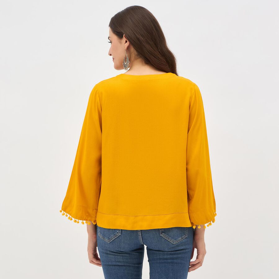 Women's Bright Mustard Yellow Round Neck Printed Kurti, Yellow, large image number null