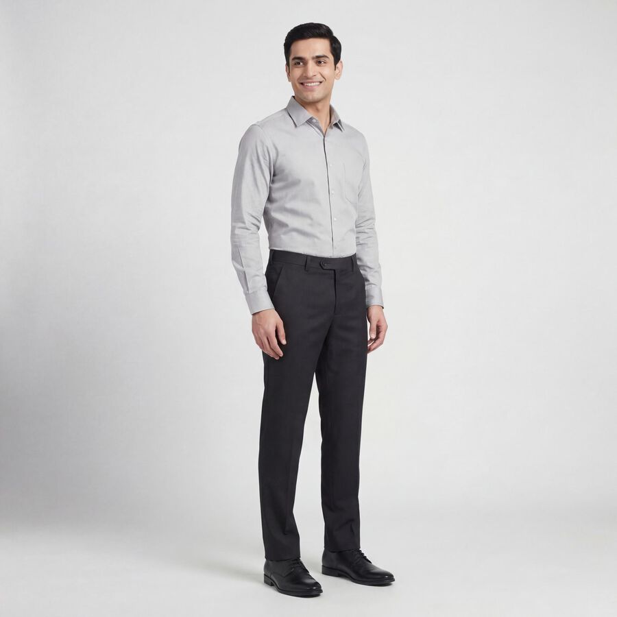 Men's Charcoal Slim Fit Self Design Formal Trousers, चारकोल, large