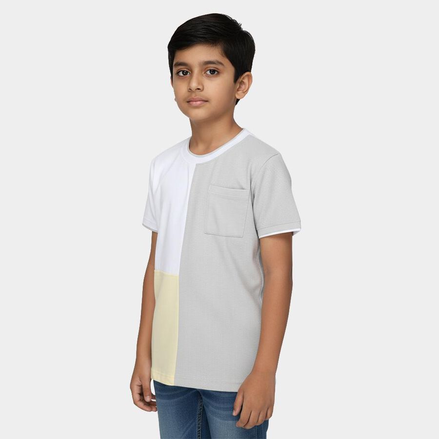 Boys Yellow Round Neck Casual Half Sleeves T-Shirt, Yellow, large