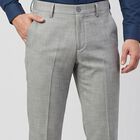 Men's Grey Flat-Front Formal Trousers, Light Grey, small