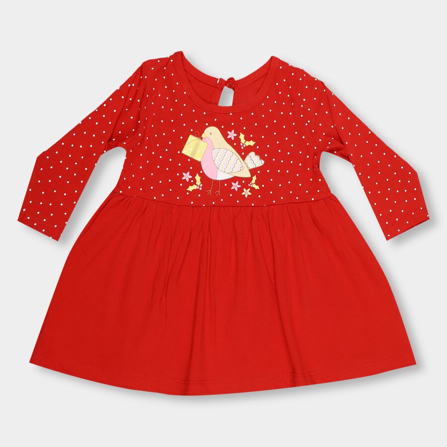 Infants' Eggshell White Cotton Everyday Frock, Red, large image number null