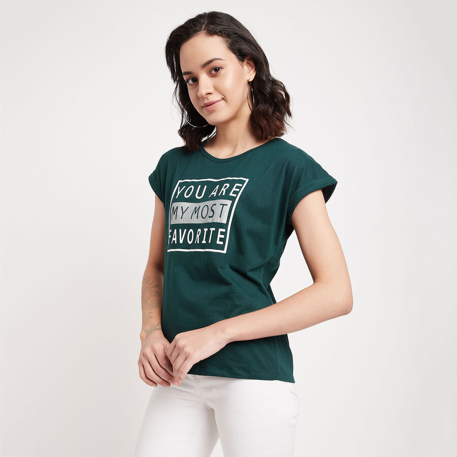 Cotton Round Neck T-Shirt, Dark Green, large image number null