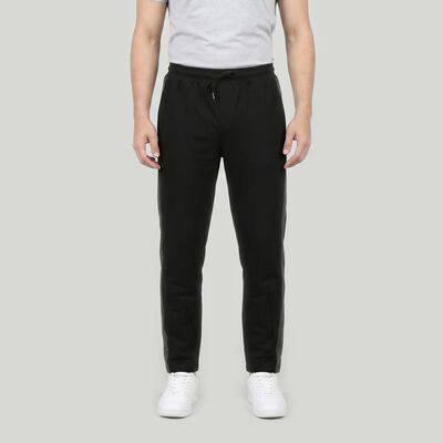 Men's Black Tapered Fit Side-Striped Track Pants