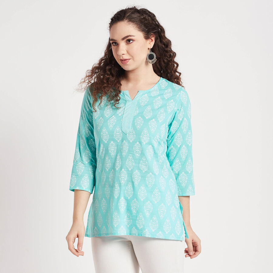 All Over Print Straight Kurti, Light Blue, large image number null