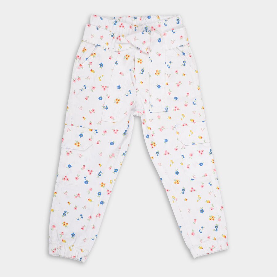 Girls' 100% Cotton Trousers , Off White, large image number null