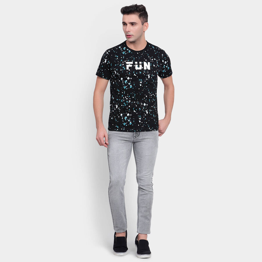 Cotton Round Neck T-Shirt, Black, large image number null
