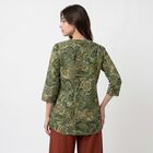 Women's Olive Green V-Neck Printed Kurti, गहरा हरा, small