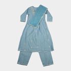Girls Light Blue V-Neck Kurta and Pant Fusion Set, हल्का नीला, small