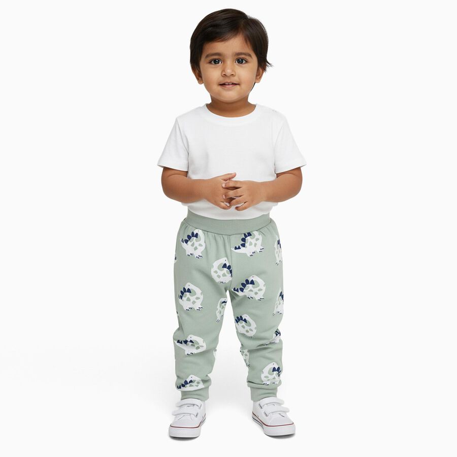 Infants Light Sage Green Dinosaur Printed Cotton Pyjama, हल्का हरा, large image number null