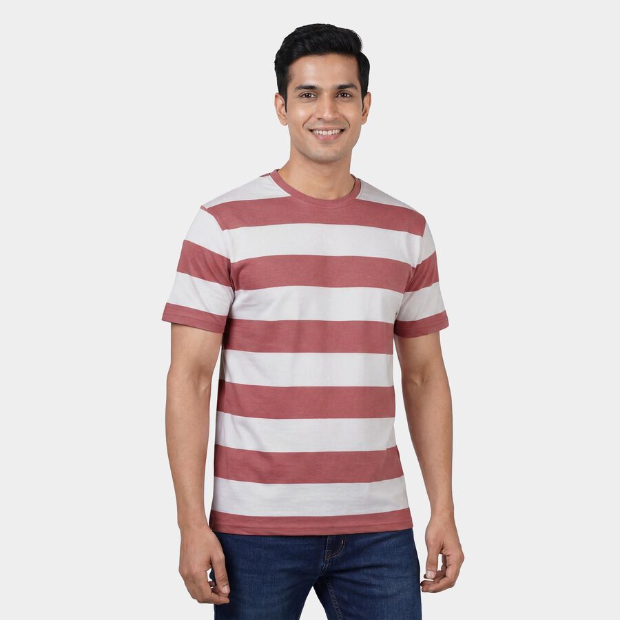 Men's Pink Round Neck Casual T-Shirt, Light Pink, large