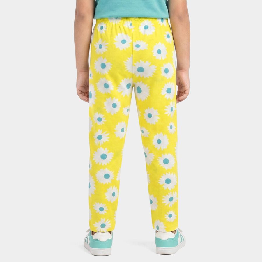 Girls' Yellow Straight Fit Floral Printed Cotton Blend Pyjama, Yellow, large