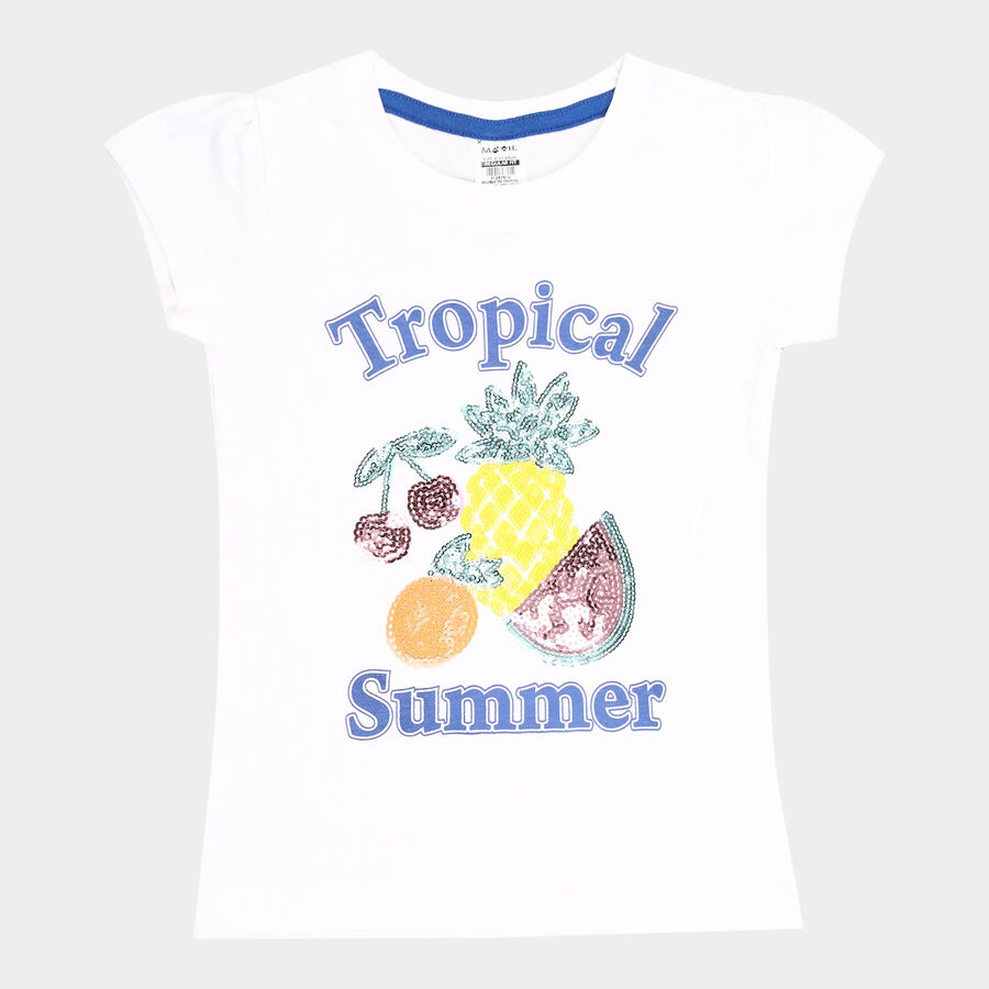 Girls Cotton T-Shirt, Off White, large image number null