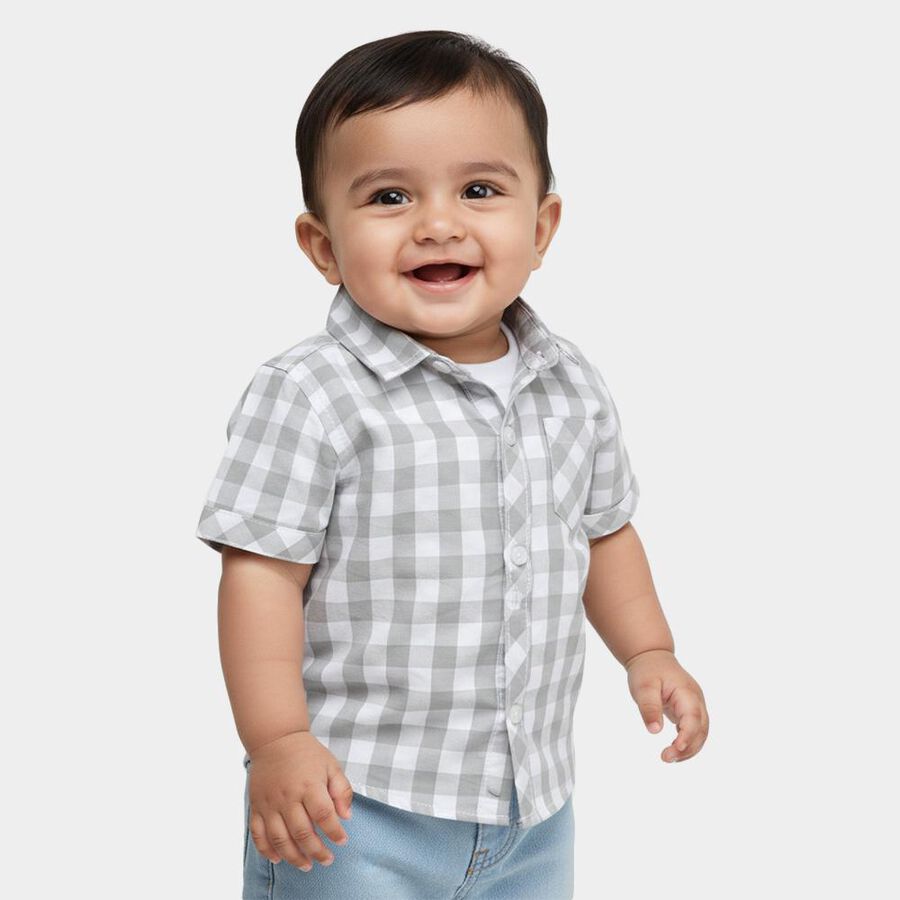 Infants Light Grey Cotton Half Sleeve Classic Casual Shirt, हल्का ग्रे, large