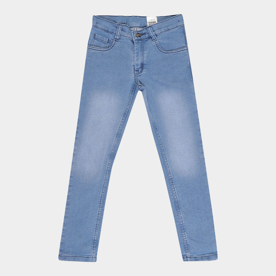 Girls Buttoned Jeans, Mid Blue, large image number null