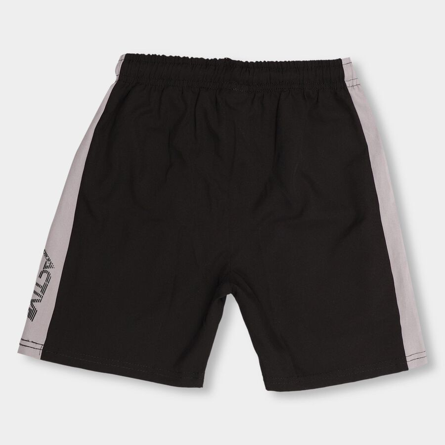 Boys' Jet Black Elastic Waist Cut And Sew Bermuda Shorts, Black, large image number null
