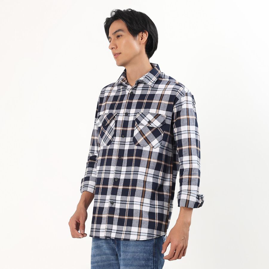 Men's Navy Blue Cotton Full Sleeve Button-Down Casual Shirt, Dark Blue, large image number null