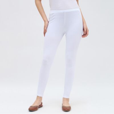 Women's Bright White Cotton Blend Churidar Leggings