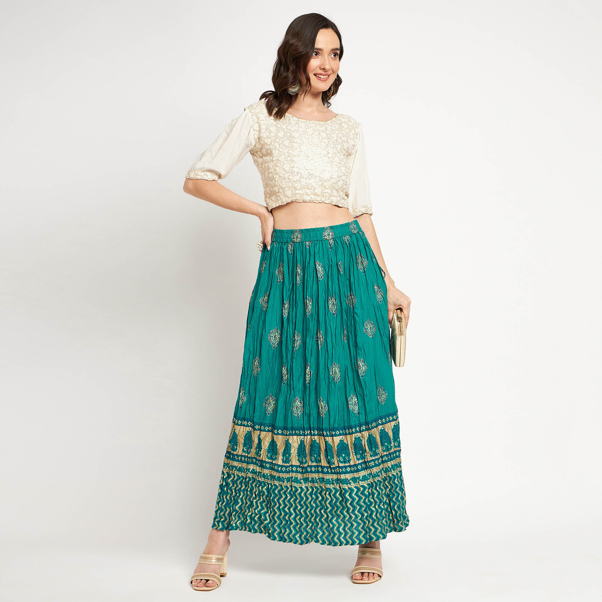 Pink Embroidered Cotton Long Skirt  Rajasthani Sarees  331616