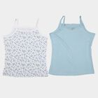 Girls' Light Blue Cotton Square Neck Sleeveless Vest, आइस ब्लू, small