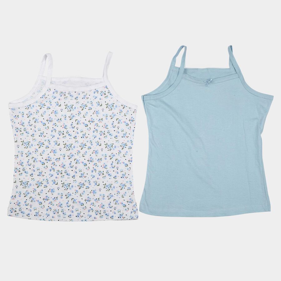 Girls' Light Blue Cotton Square Neck Sleeveless Vest, आइस ब्लू, large
