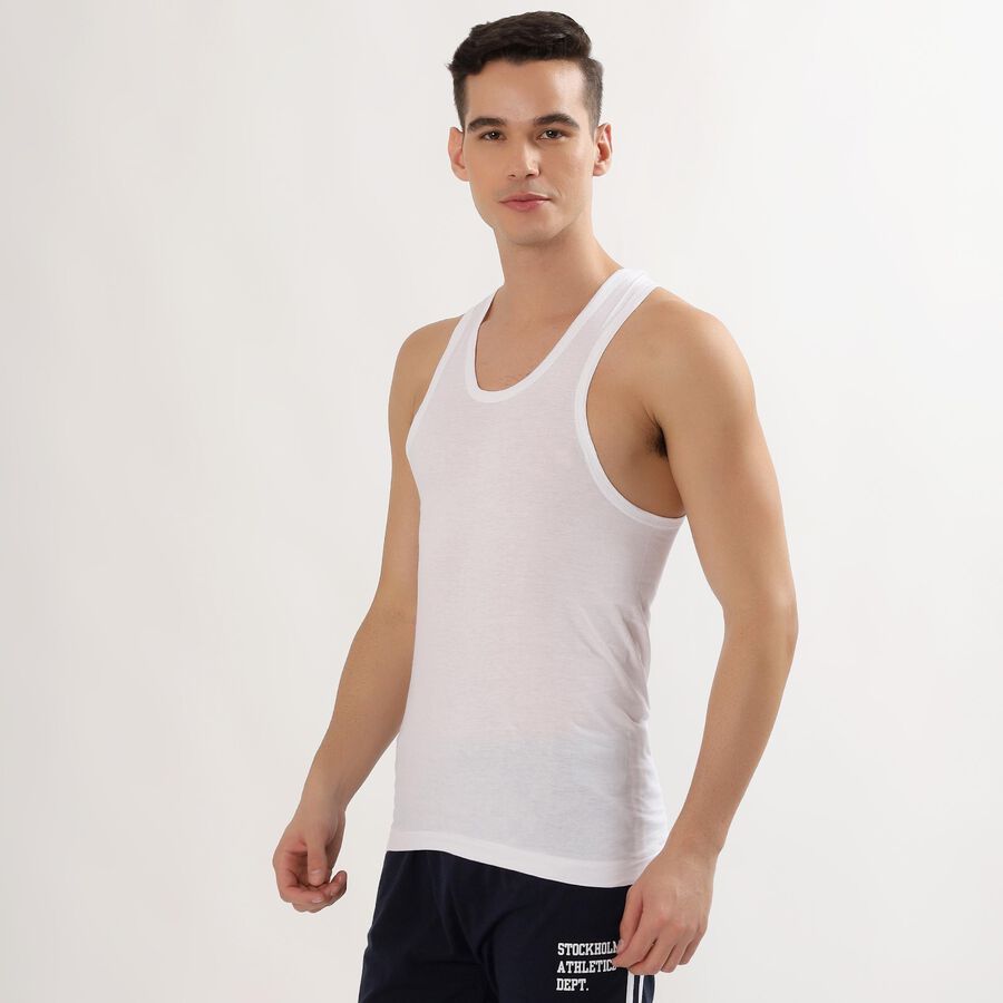 Men's Bright White Cotton Deep Neck Athleisure Vest, White, large image number null