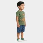 Boys Olive Green 100% Cotton Round Neck Graphic Print Baba Suit, Olive, small