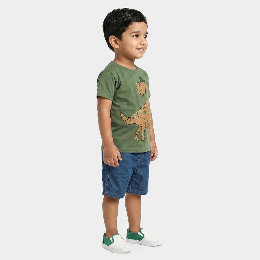 Boys Olive Green 100% Cotton Round Neck Graphic Print Baba Suit, Olive, large