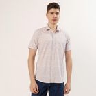 Men's Beige Cotton Half Sleeve Classic Casual Shirt, Beige, small
