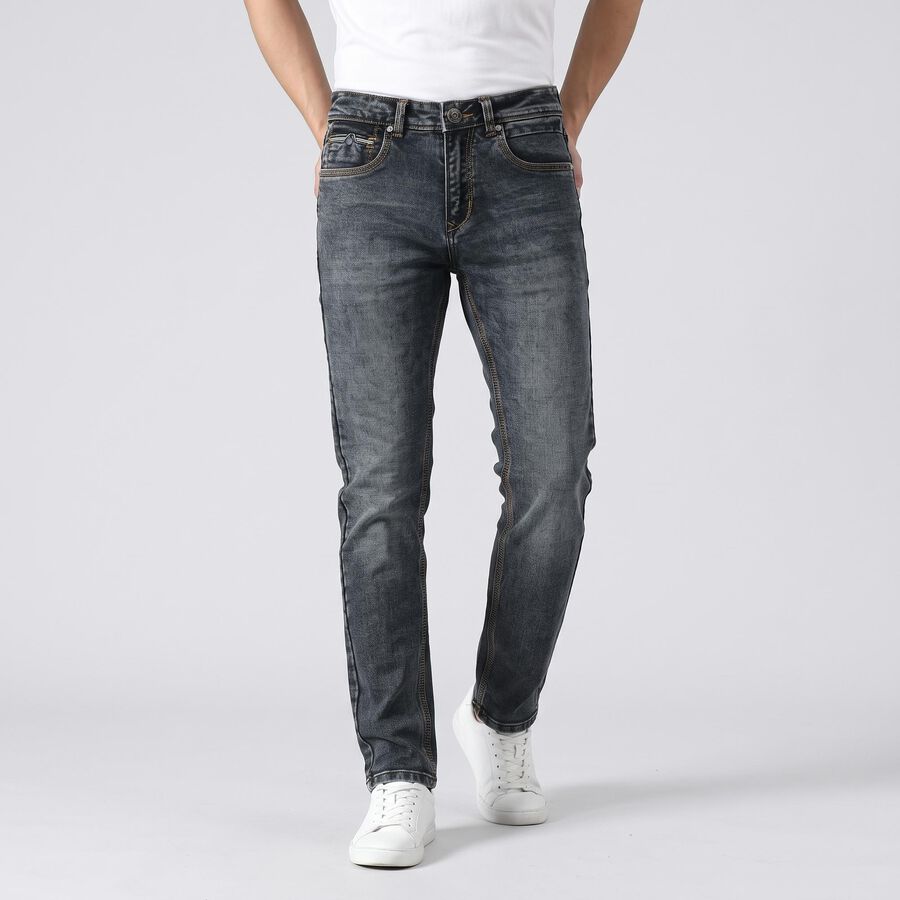Men's Dark Blue Slim Fit Faded Jeans, Dark Blue, large